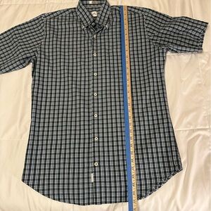 Peter Millar Button Up Shirt Men's sz M Short Sleeve Blue Plaid (c6